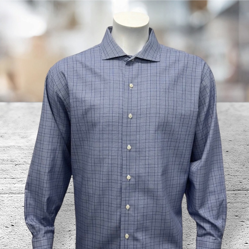 Brooks Brothers 346 Blue White Check Men’s Big Tall Dress Shirt Size 18 4/5 EUC